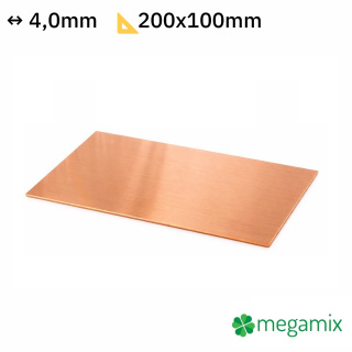 Tabla de cupru grosime 4,0 mm dimensiune 200x100 mm formă de cupru Cu