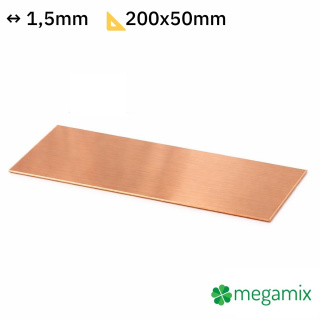 Tabla de cupru grosime 1,5 mm dimensiune 200x50 mm cupru Cu formă