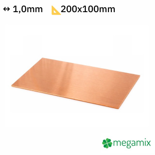 Tablă de cupru grosime 1,0 mm dimensiune 200x100 mm formă cupru Cu