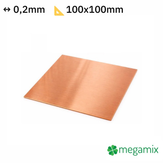 Tabla de cupru grosime 0,2 mm dimensiune 100x100 mm cupru Cu formă