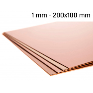Medený plech hrúbka 1,0 mm rozmer 200x100 mm medená Cu forma