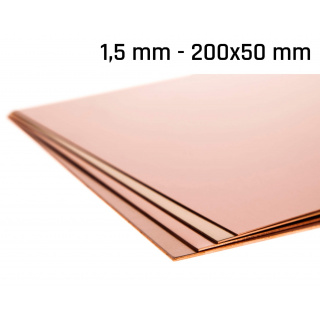 Medený plech hrúbka 1,5 mm rozmer 200x50 mm medená Cu forma