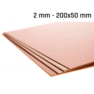 Medený plech hrúbka 2,0 mm rozmer 200x50 mm medená Cu forma