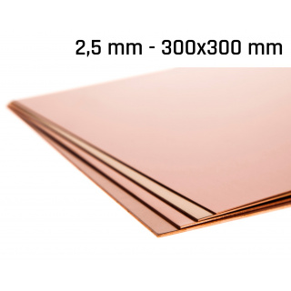 Medený plech hrúbka 2,5 mm rozmer 300x300 mm medená Cu forma