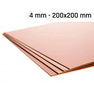 Medený plech hrúbka 4,0 mm rozmer 200x200 mm medená Cu forma