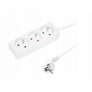 Prelungitor 3x priză 3m cablu de alimentare prelungitor alb