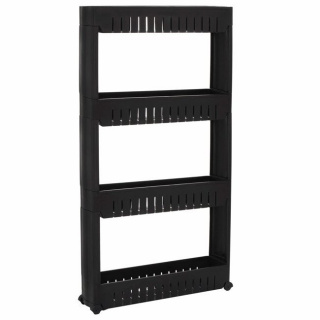 Mobilný kúpeľňový regál stojan čierny 4 poschodia s kolieskami