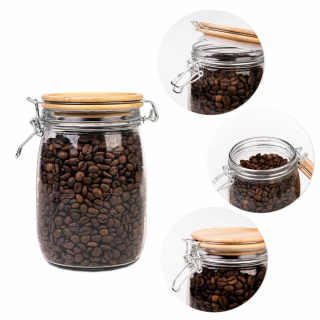 Recipient din sticlă doză 1000ml 16cm cu capac sigilat din lemn