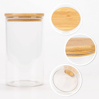 Recipient din sticlă doză 1000ml 17cm cu capac de etanșare din lemn