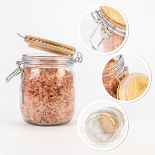 Recipient din sticlă cutie 700ml 14cm cu capac etanș din lemn