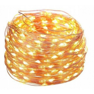 Svetelný drôtik 100ks LED na batérie teplá biela farba svetla