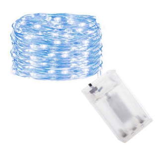 Svetelný drôtik 100ks LED modrá farba 10m na batérie AA