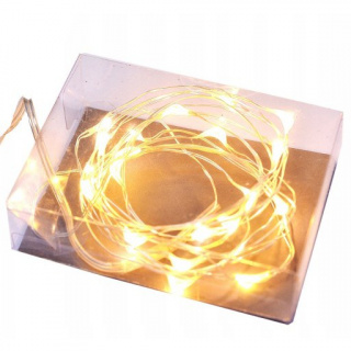 Svetelný drôtik s 20ks LED lampami na batérie, teplá biela farba svetla