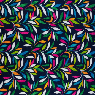 Látka viskózová pletenina námornícka modrá vetvičky vzor 0,5m