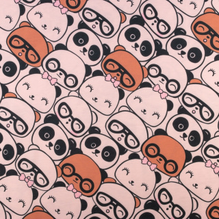 Látka tepláková hladká pletenina panda vzor 0,5m