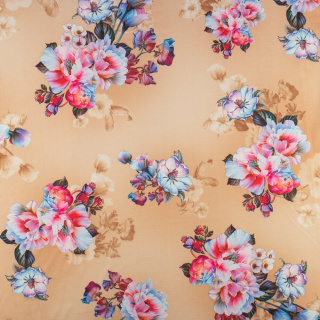 Látka Jersey ITY béžová hladká pletenina kvety 0,5m