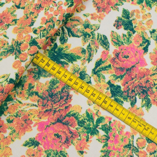 Látka Jersey ITY krémová kvety pletenina 0,5m