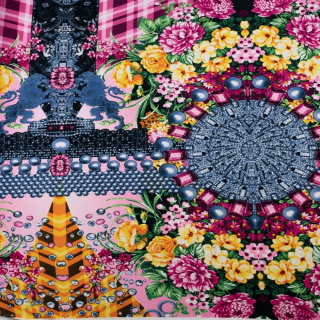 Látka Jersey ITY ružová kvety pletenina 0,5m