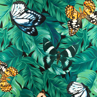 Látka Jersey ITY Kimo listy motýle vzor pletenina 0,5m