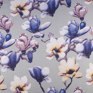 Látka Jersey ITY sivá hladká kvety pletenina 0,5m