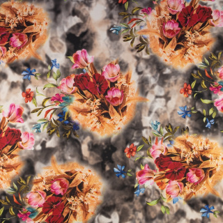 Látka Jersey ITY béžová hladká kvety pletenina 0,5m