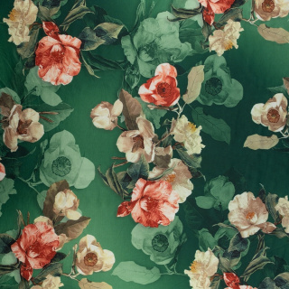 Látka Jersey ITY zelená hladká kvety pletenina 0,5m