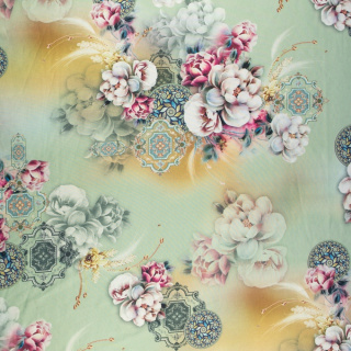 Látka Jersey ITY svetlozelená kvety pletenina 0,5m