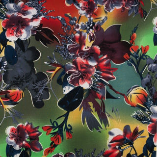 Látka Jersey ITY zelená hladká kvety pletenina 0,5m