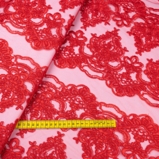 Látka čipka červená kvety vzor 0,5m