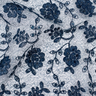 Látka čipka námornícka modrá kvety flitre 0,5m