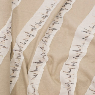 Látka ľan béžová vyšívaný vzor 100% ľanová 0,5m