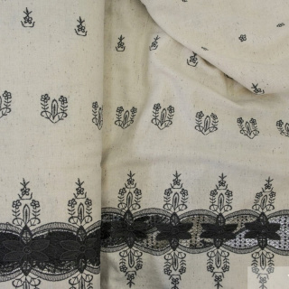 Látka ľan bordúra béžová kvetinový vzor 0,5m