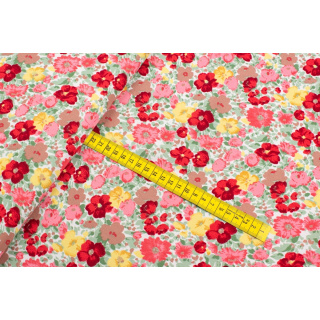 Látka krep ružová červená kvety 0,5m