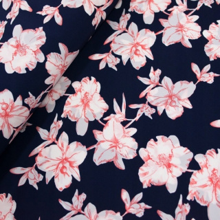 Látka Kelly krep námornícka modrá kvety 0,5m