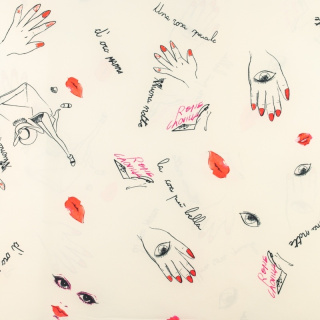 Látka Silki ecru ústa ruky vzor 0,5m