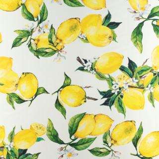 Látka šifón hodvábny žltá hladká citróny vzor 0,5m