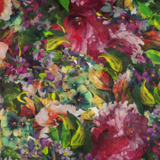 Látka šifón hladká farebné kvety vzor 0,5m