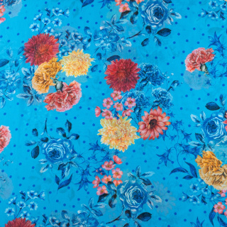 Látka šifón bledomodrá hladká kvety vzor 0,5m