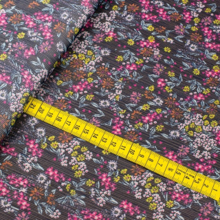 Látka šifón plisovaný námornícka modrá kvety 0,5m