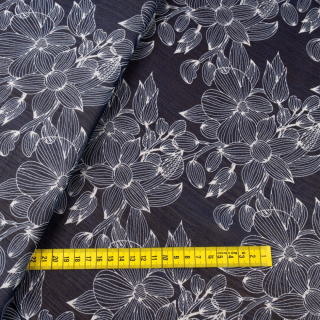 Látka šifón námornícka modrá hladká kvety vzor 0,5m