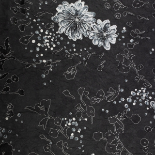 Látka šifón vyšívaný čierna hladká kvety vzor 0,5m