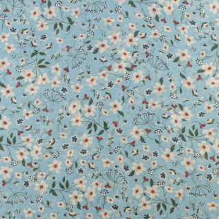 Látka šifón sivá bledomodrá hladká kvety vzor 0,5m