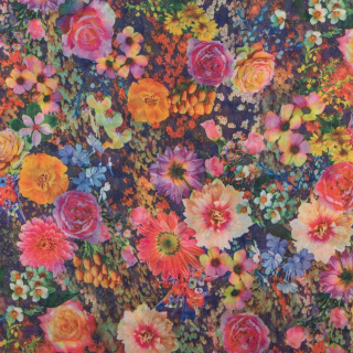 Látka šifón hladká farebné kvety vzor 0,5m