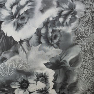 Látka šifón sivá hladká kvety vzor 0,5m