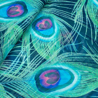 Látka šifón zelená hladká páví oči vzor 0,5m