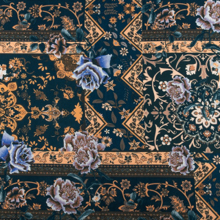 Látka viskóza twill námornícka modrá hladká kvety vzor 0,5m