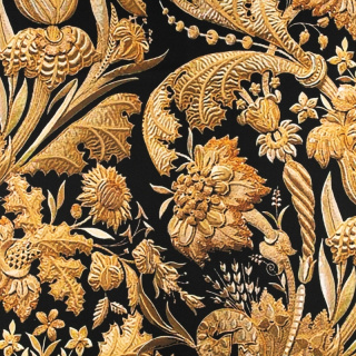 Látka viskóza twill čierna hladká kvety vzor 0,5m