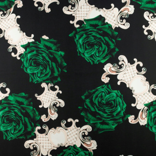 Látka viskóza twill čierna hladká kvety 0,5m