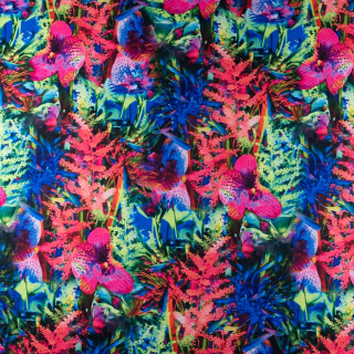 Látka viskóza twill ružová hladká kvety vzor 0,5m