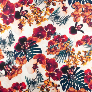 Látka viskóza twill hladká orchidea kvety vzor 0,5m